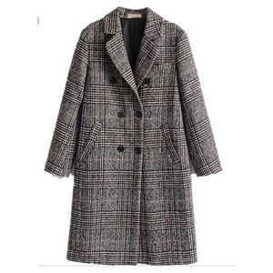 Express Wool Houndstooth Black White Long Coat